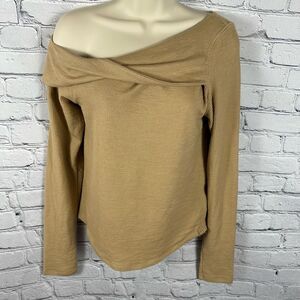 We the Free People Addie Layering Top Asymmetrical Fine Ribbed Wheat M NWT
